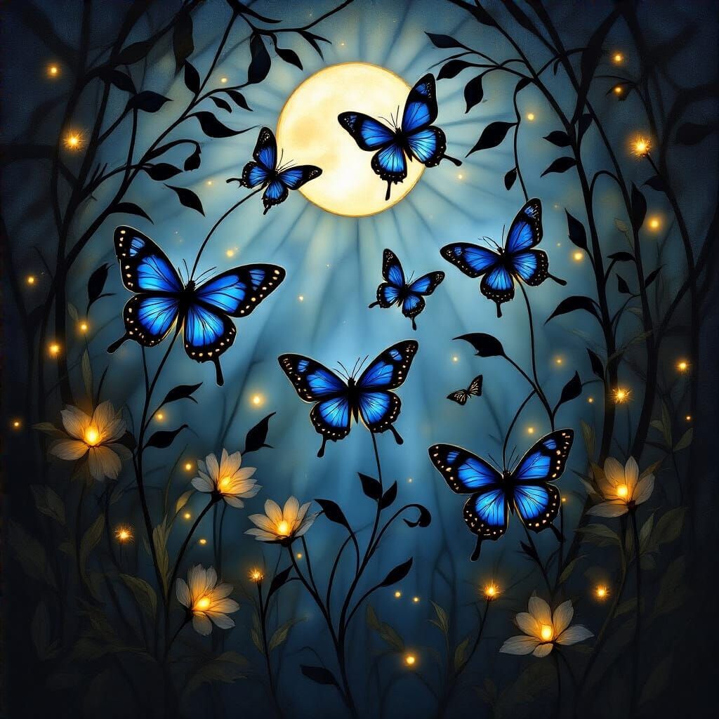 Stained Glass Butterflies in Radiant Black and Blue