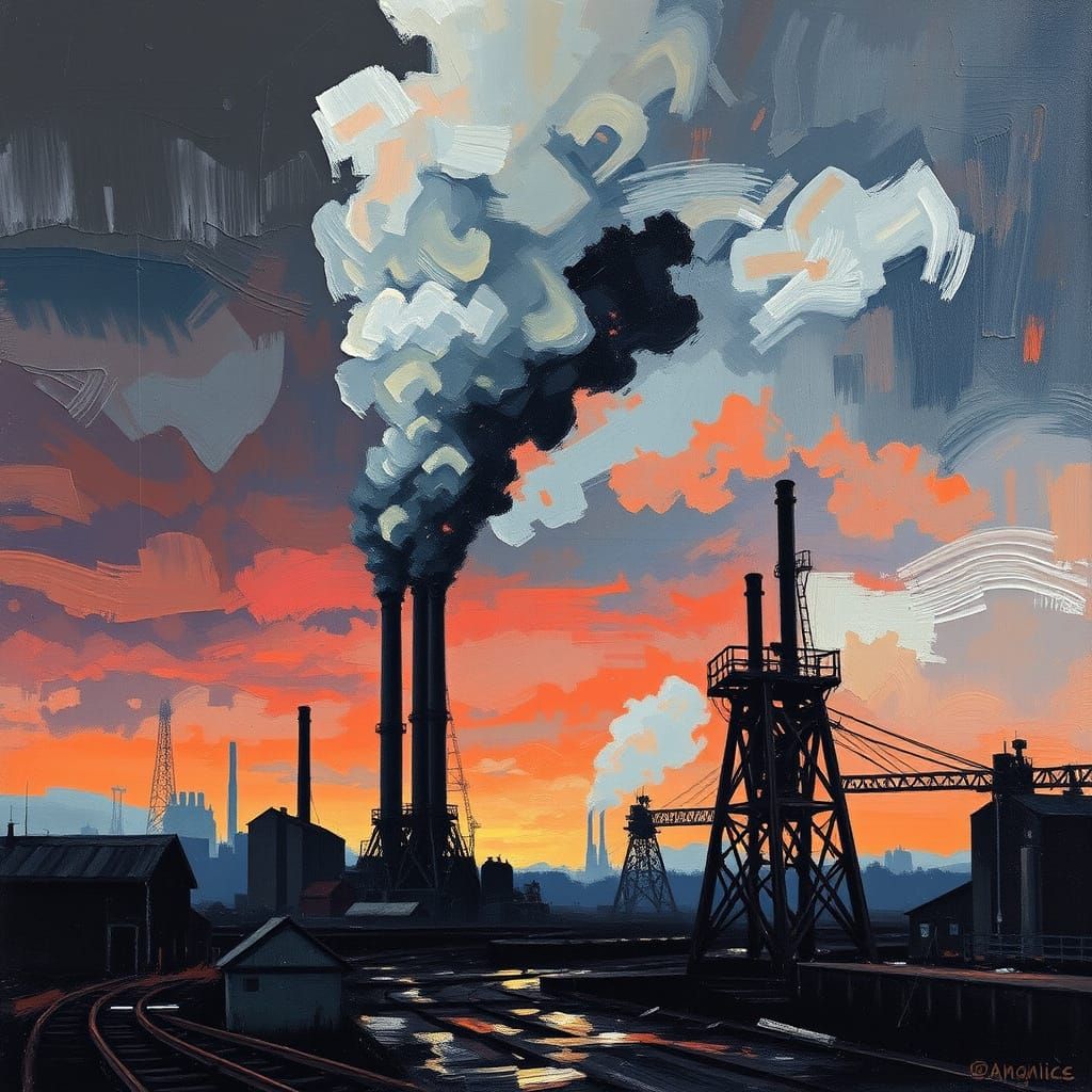 Bleak Industrial Landscape in Vlaminck's Expressive Style