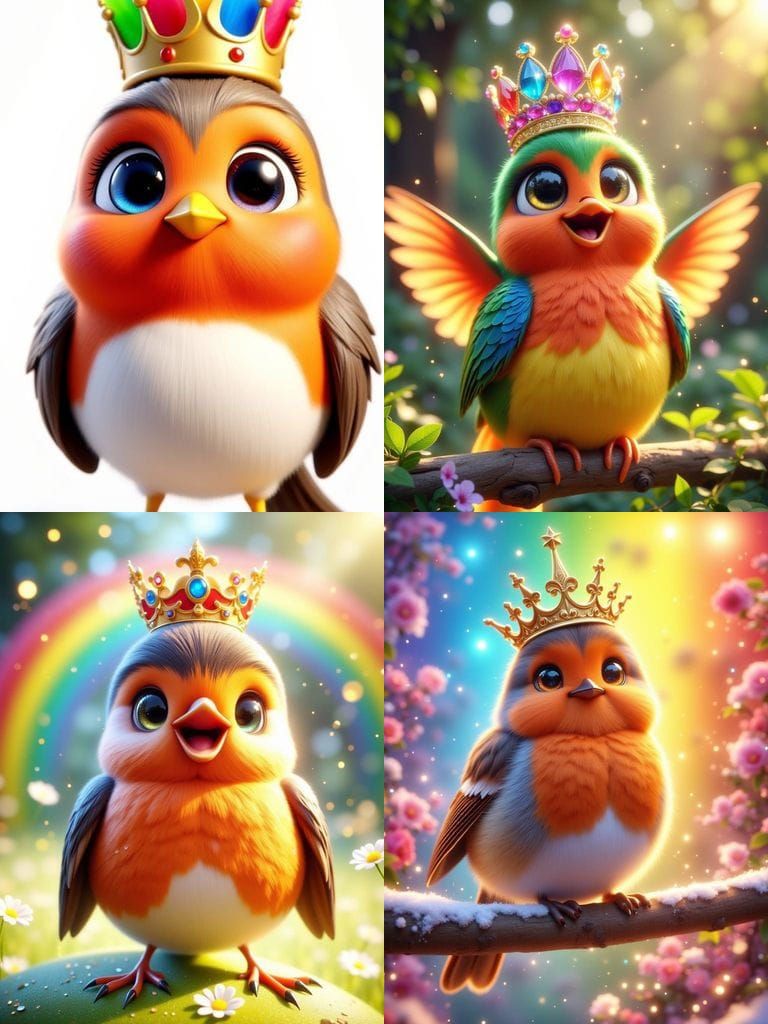 3D Robin with Rainbow Crown Logo Design