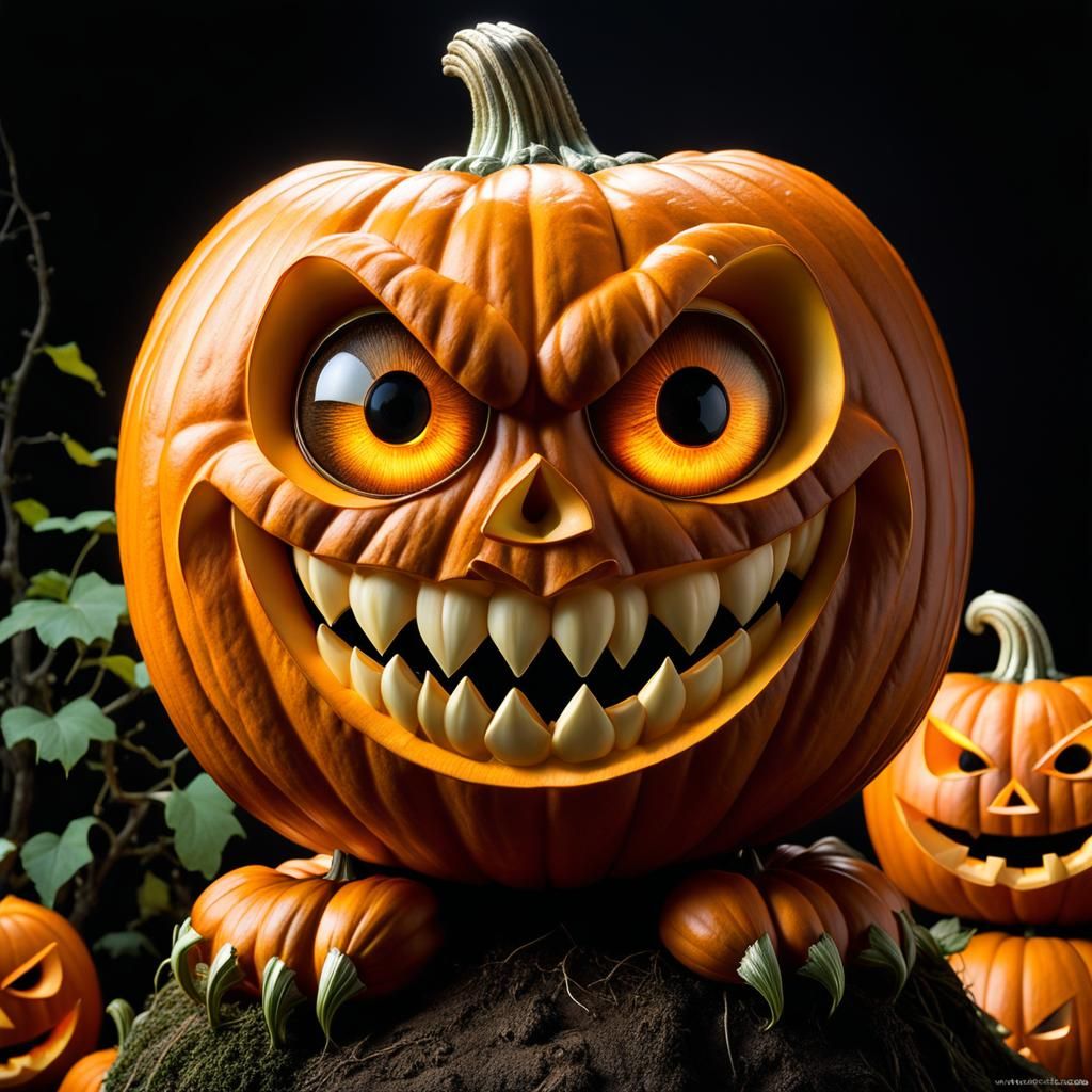 Mischievous Chibi Halloween Pumpkin with Wicked Grin