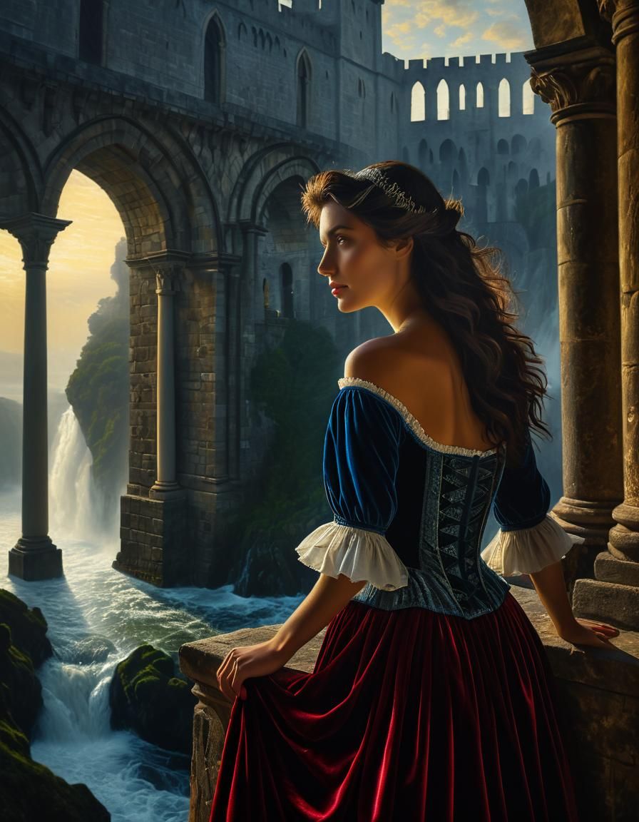 Renaissance Woman at Dawn: Chiaroscuro Oil Painting