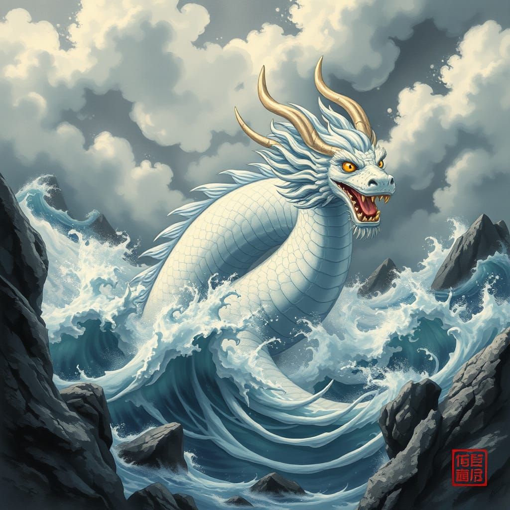 Eastern Sea Dragon Emerges in Ghibli-Inspired Ink Art