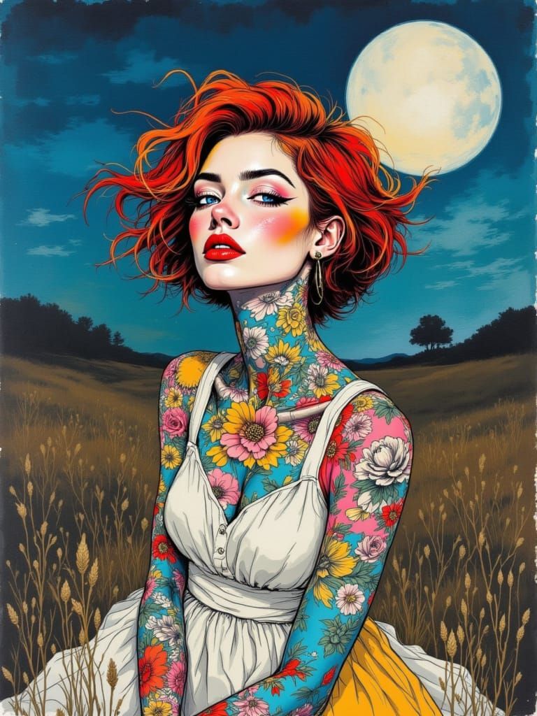 Surreal Basquiat-Inspired Portrait of a Tattooed Woman in a ...