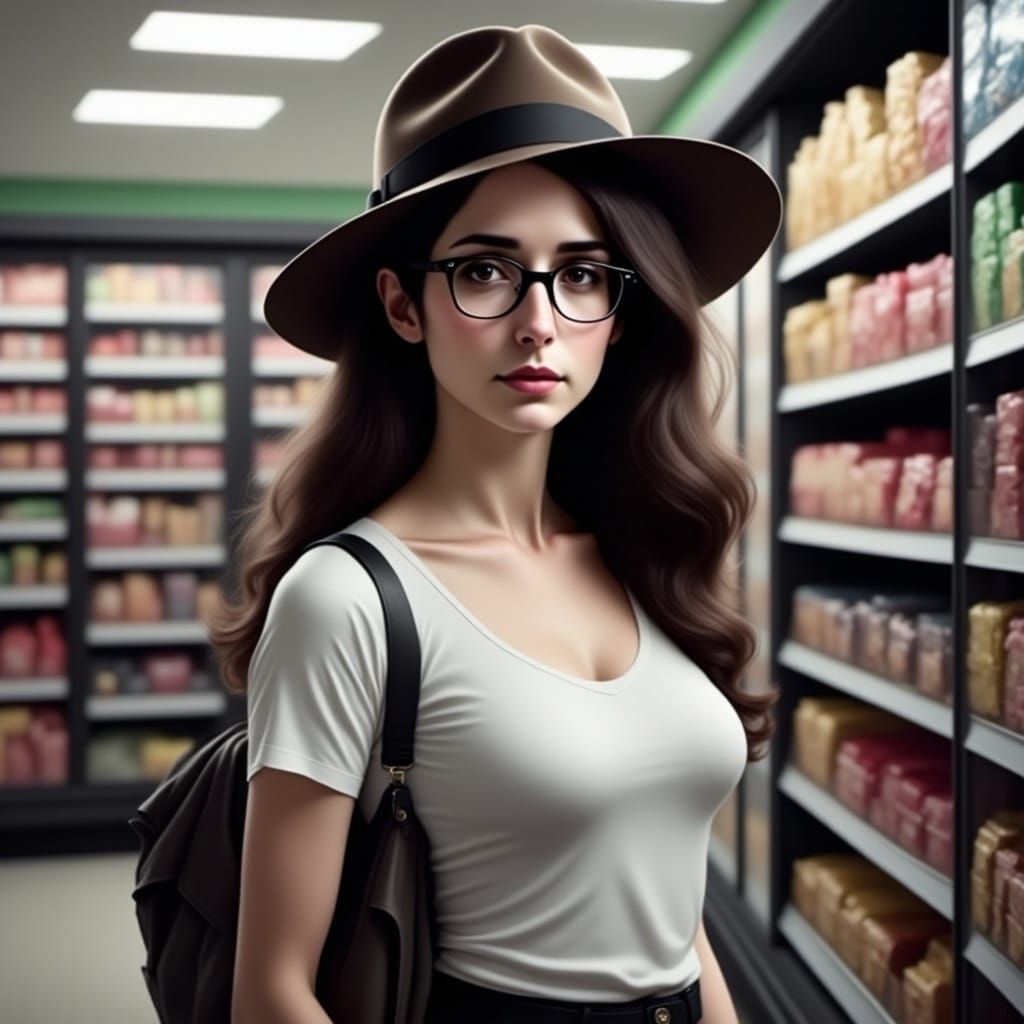 Jewish Woman in Grocery Store Aisle: Hyperrealistic Portrait