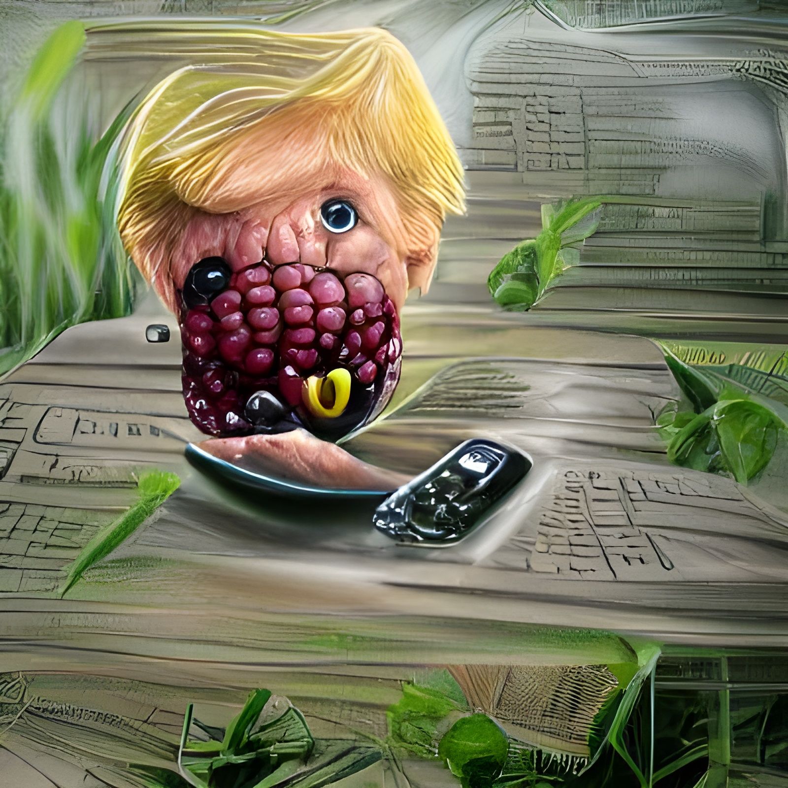 Donald Trump Eats Blackberries: Sci-Fi Horror Illustration