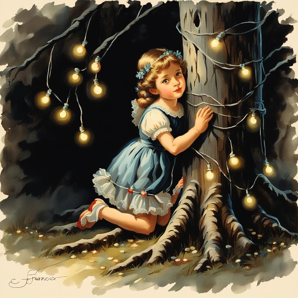 French Girl and Festive Tree, Boucher Style