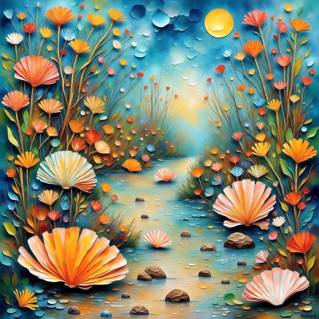 Rough Diamond Seashell in Papercuts Style