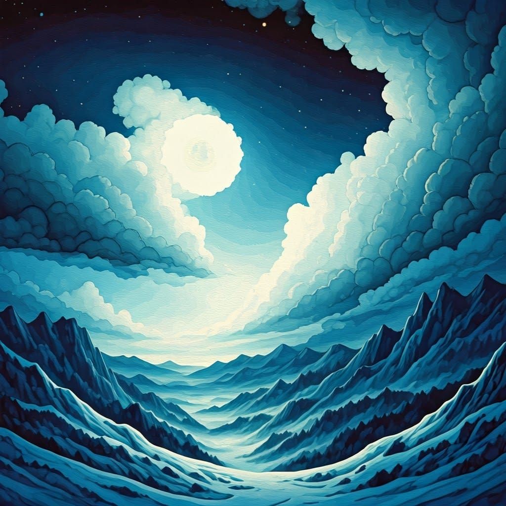 Moonlit Night: Whimsical Dreamscape in Mixed Media