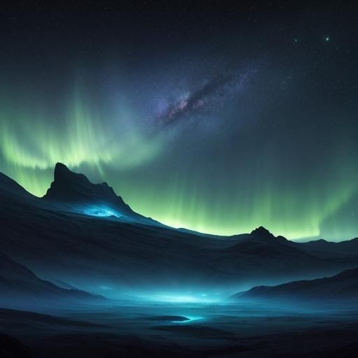 Alien Galaxy Landscape: Mythical Blue Nebula Painting