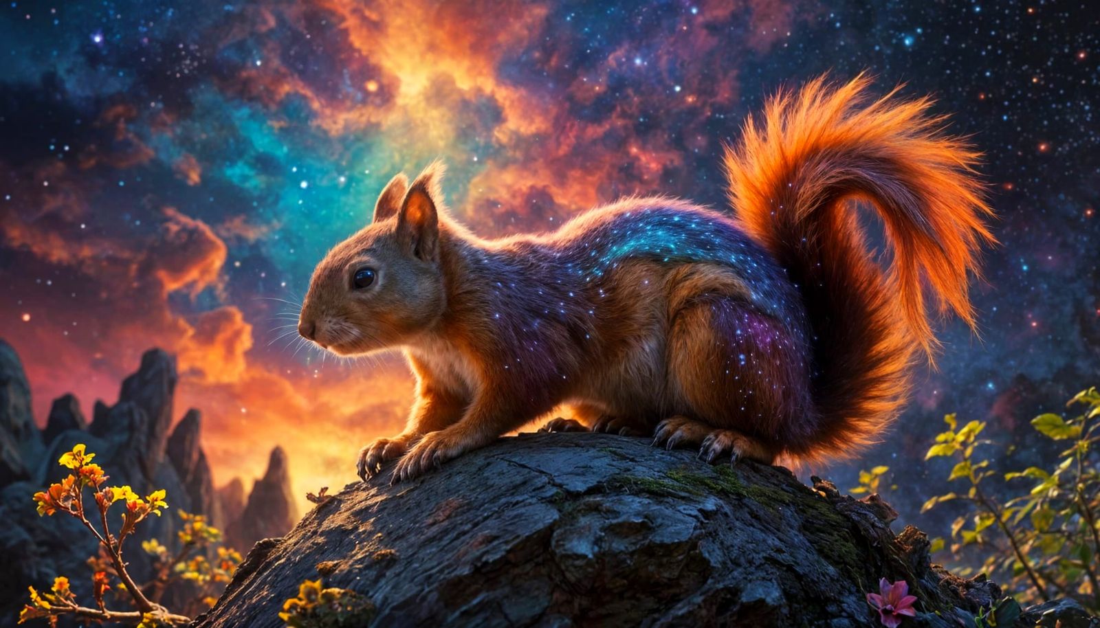 Cosmic Squirrel in Vibrant Disney-Inspired Art