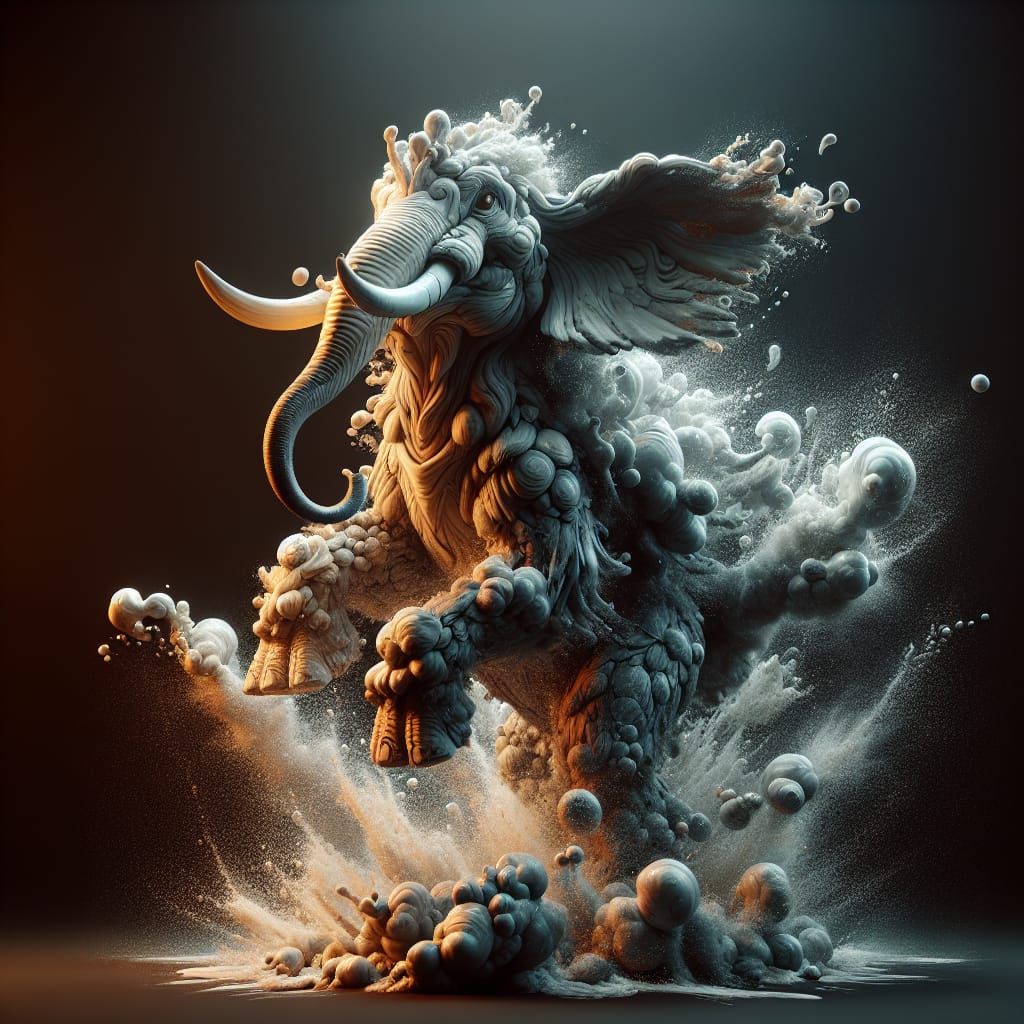 Elephant-Turtle-Bird Hybrid Creature, Hyperdetailed Splash A...