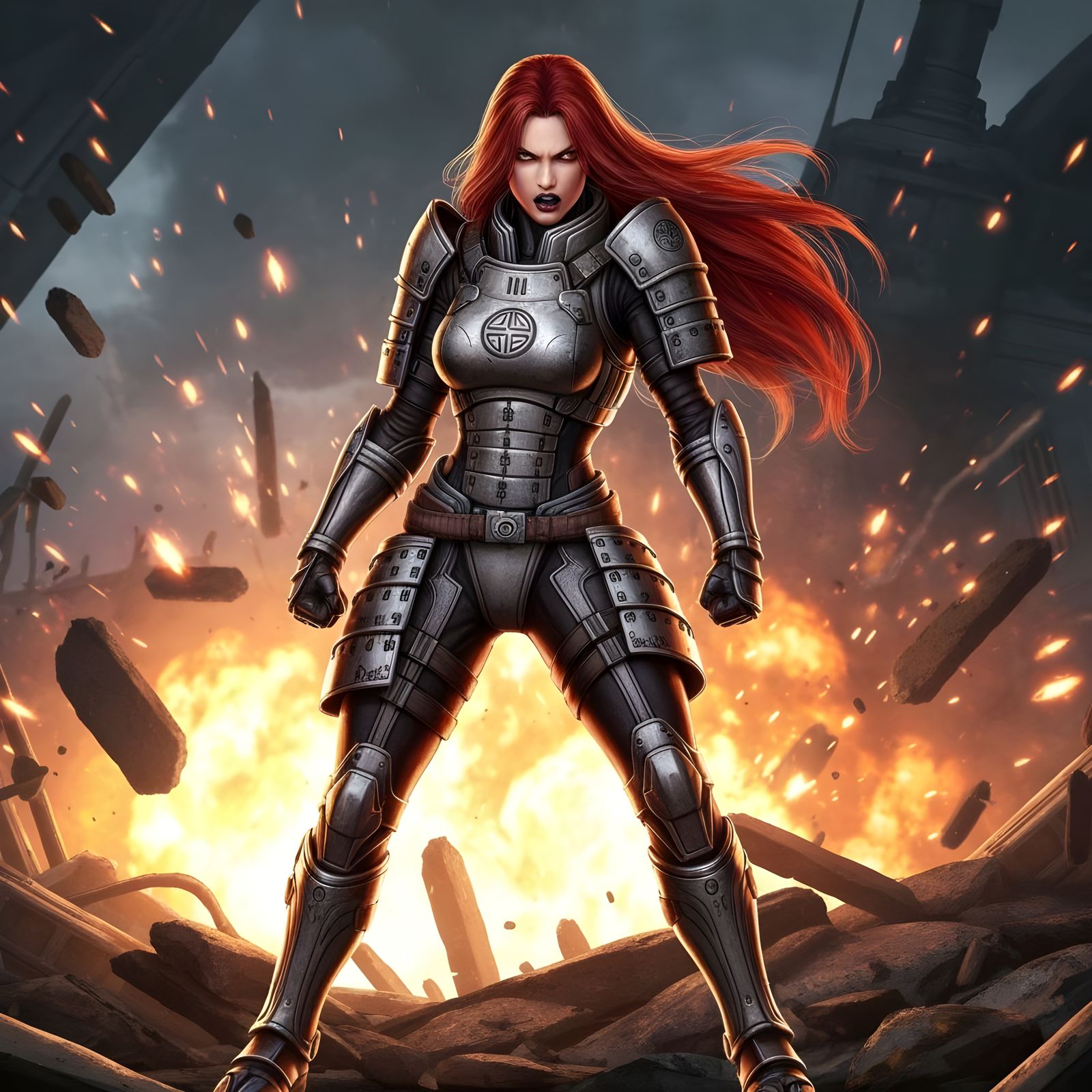 Commander Shepard Samurai in Sci-Fi Anime Style