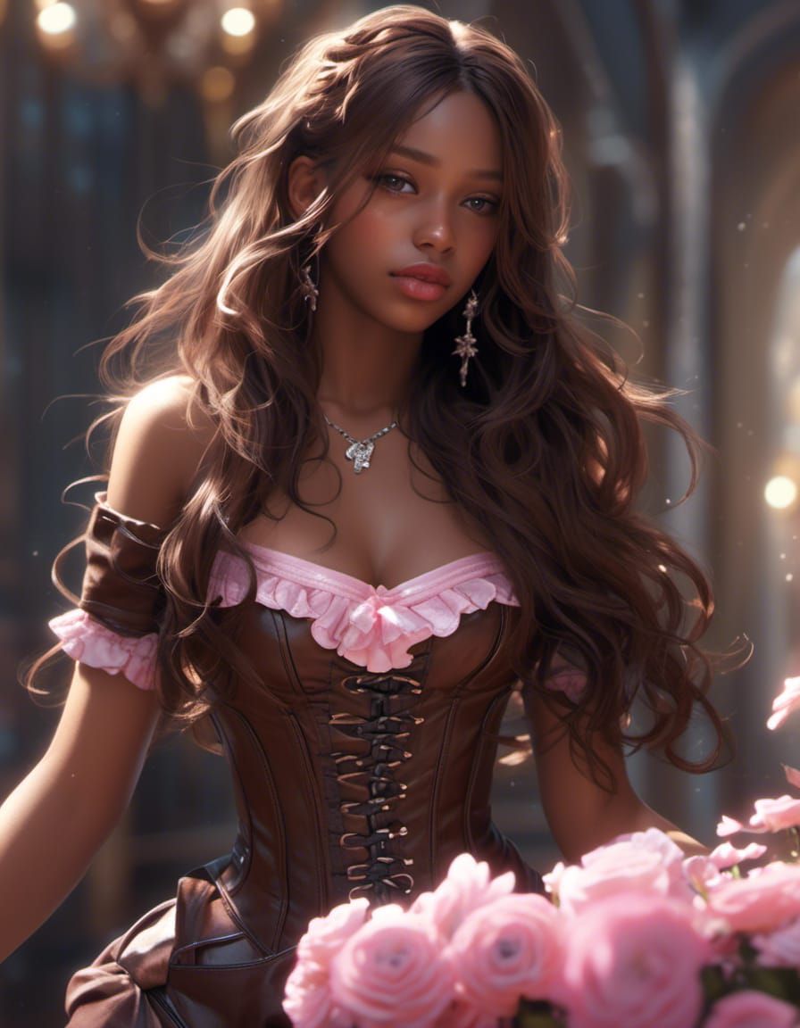 Mediterranean Woman in Leather Corset, Fantasy Art