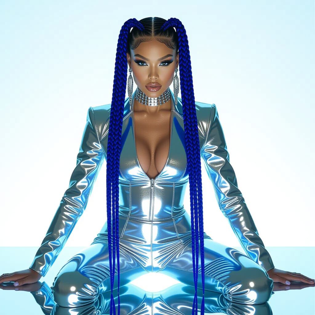 Futuristic Woman in Silver Suit, High Fashion Editorial