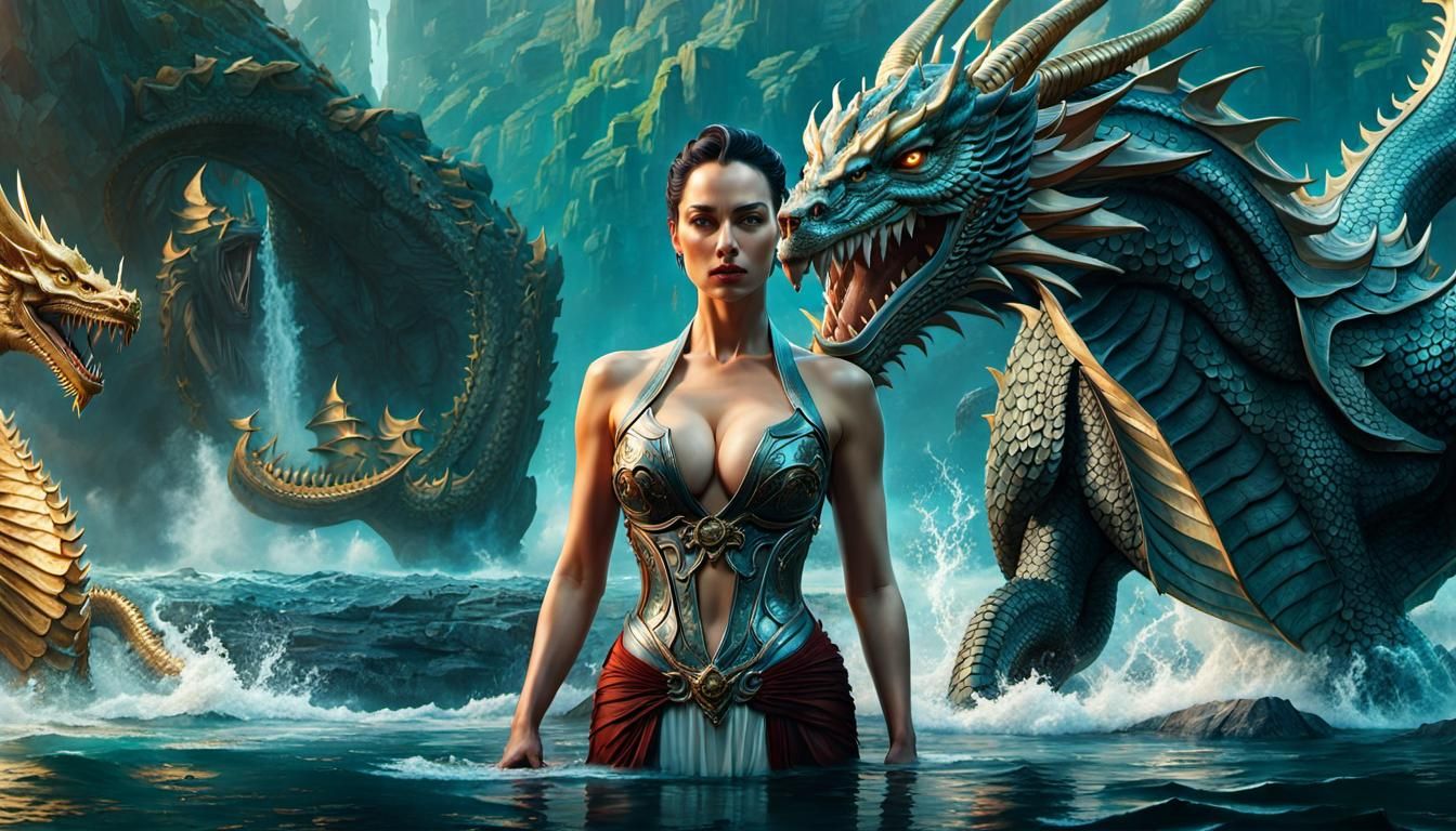 Woman and Dragon: Fantasy Scene in Photorealistic Style