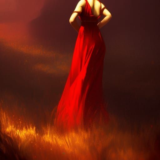 Girl in Red Dress: Dark Fantasy Concept Art
