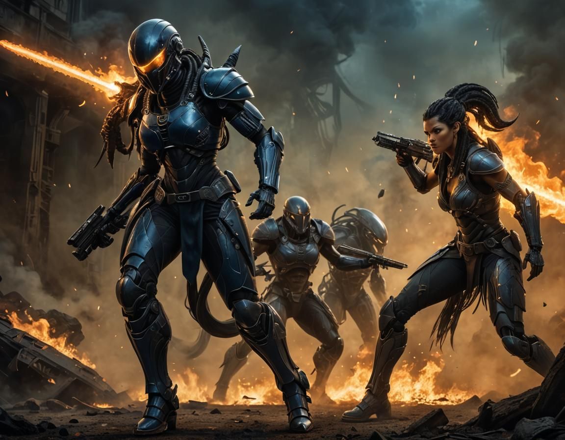 Amazonian Warrior in Xenomorph Armor, Sci-Fi Art