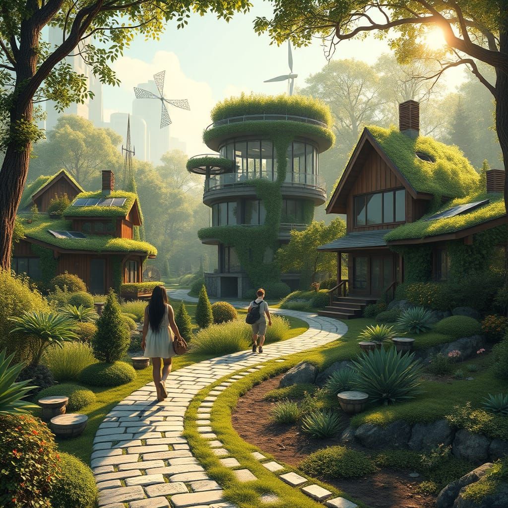 Eco-Futuristic Forest Community in Vibrant Solarpunk Style