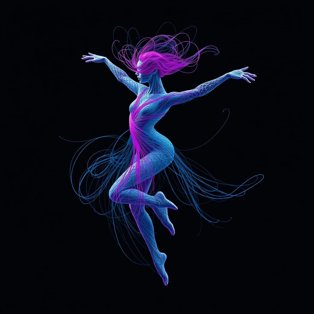 Dynamic String Art Dancer in Abstract Fractal Style