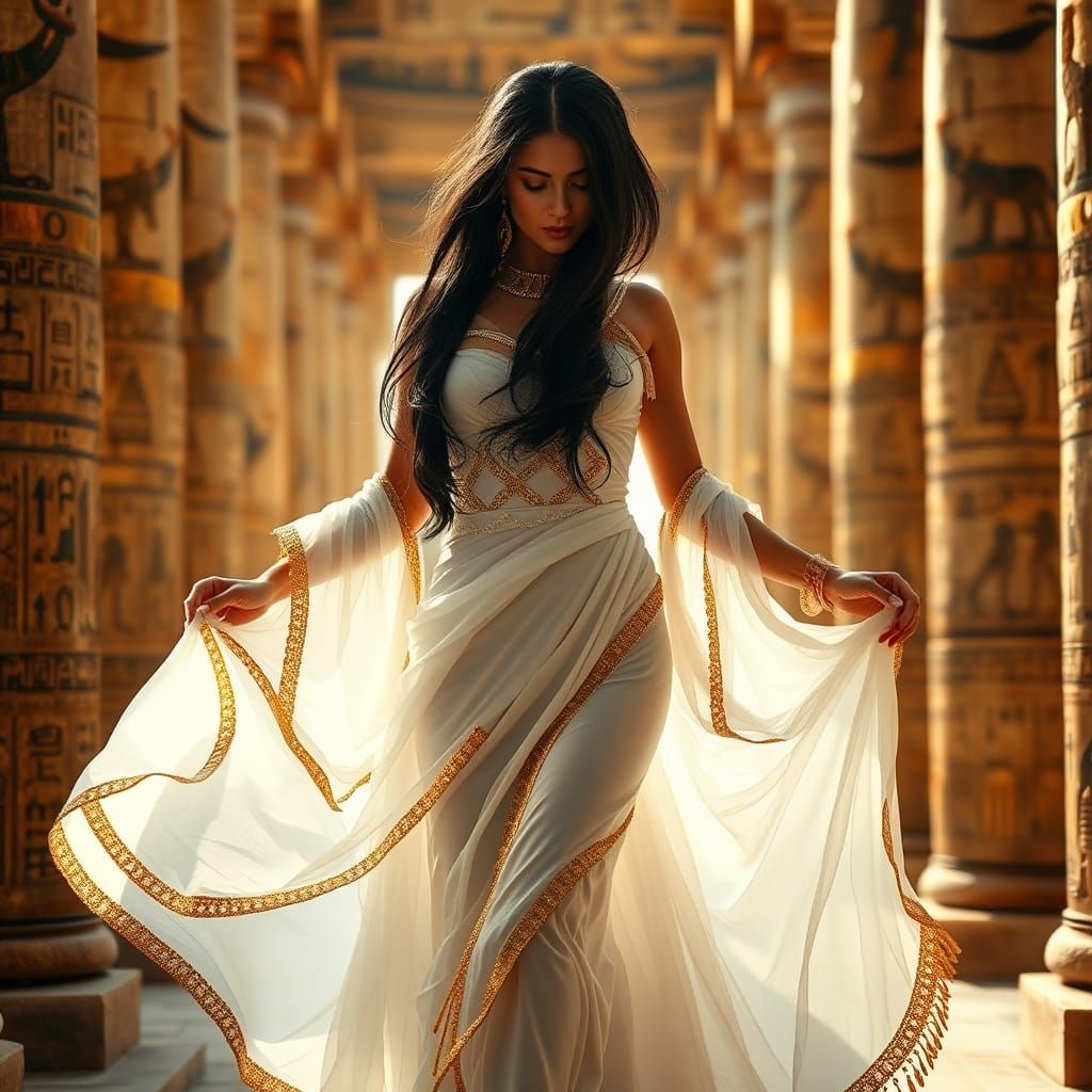 Elegant Dancer in Ancient Egyptian Temple