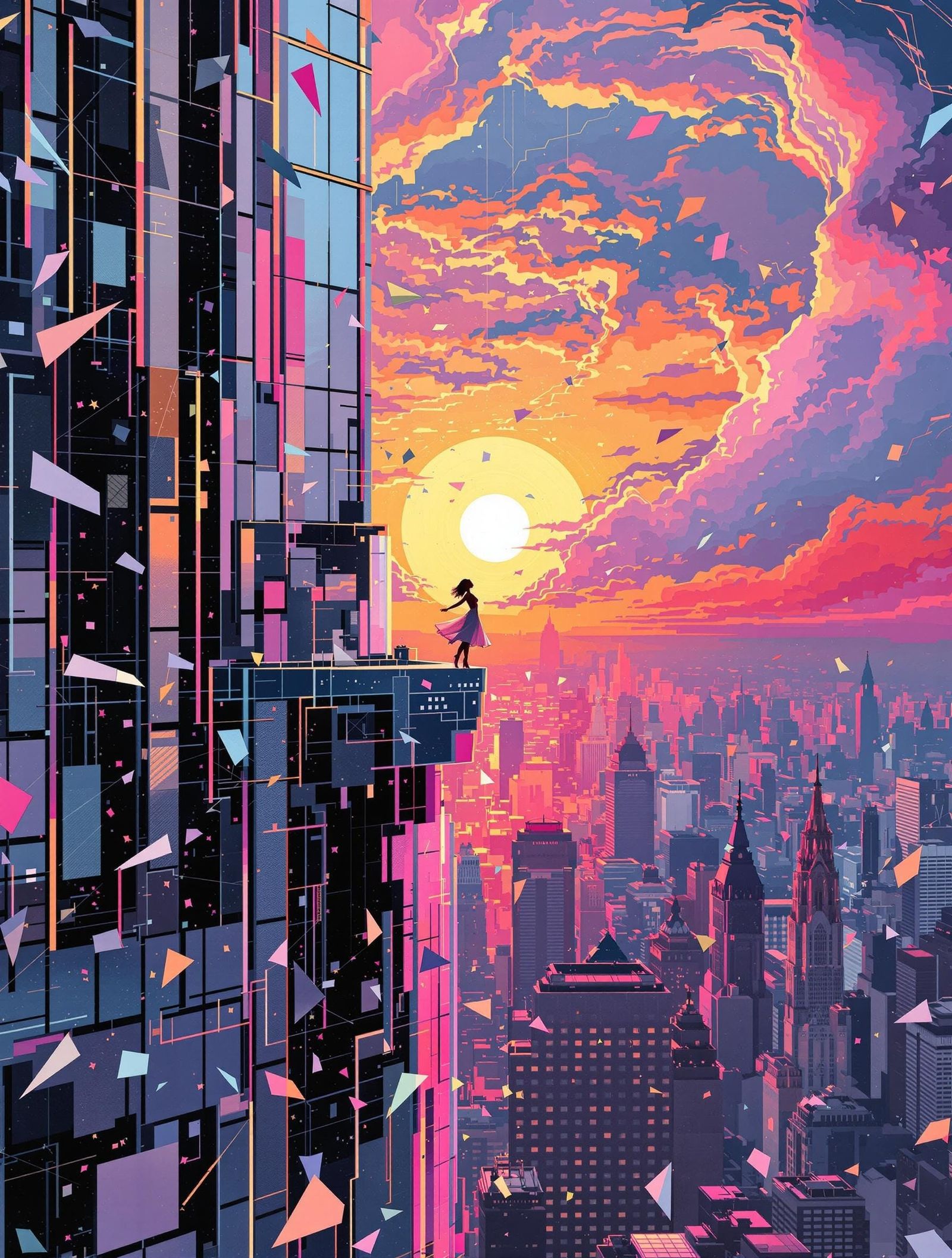 Digital Dancer in a Glitch Art Metropolis