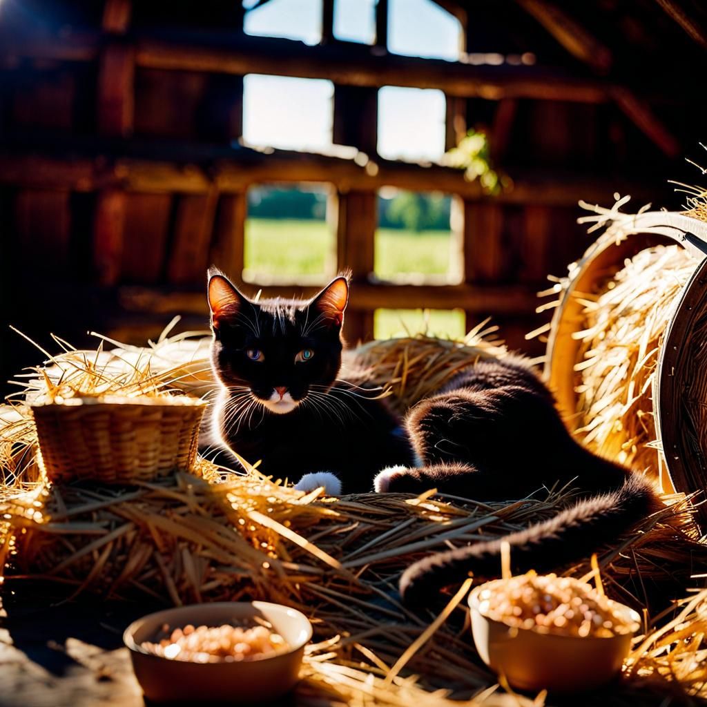 Barn Cat and Kittens in Photorealistic Style