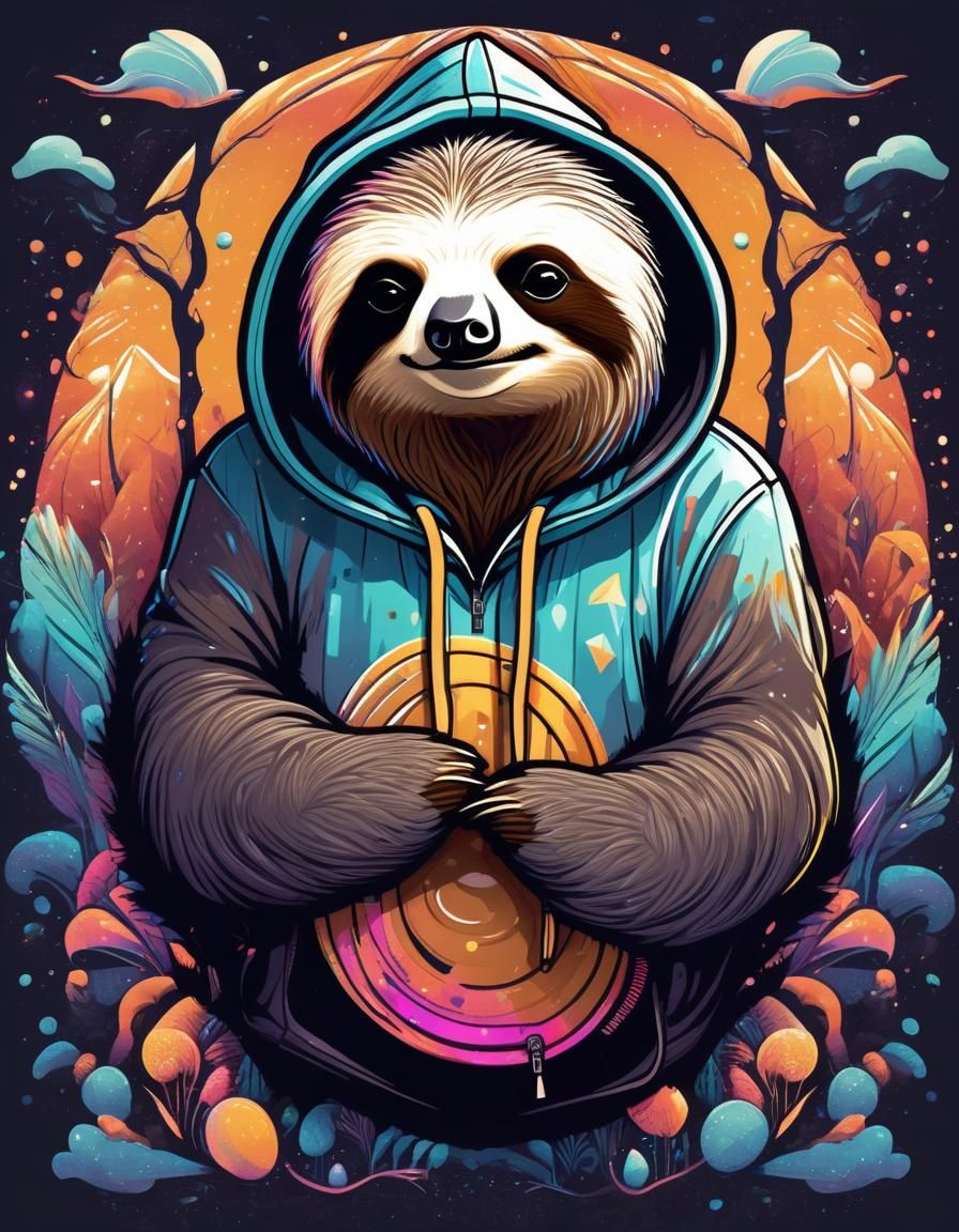 Magical Sloth in Hoodie T-Shirt Design