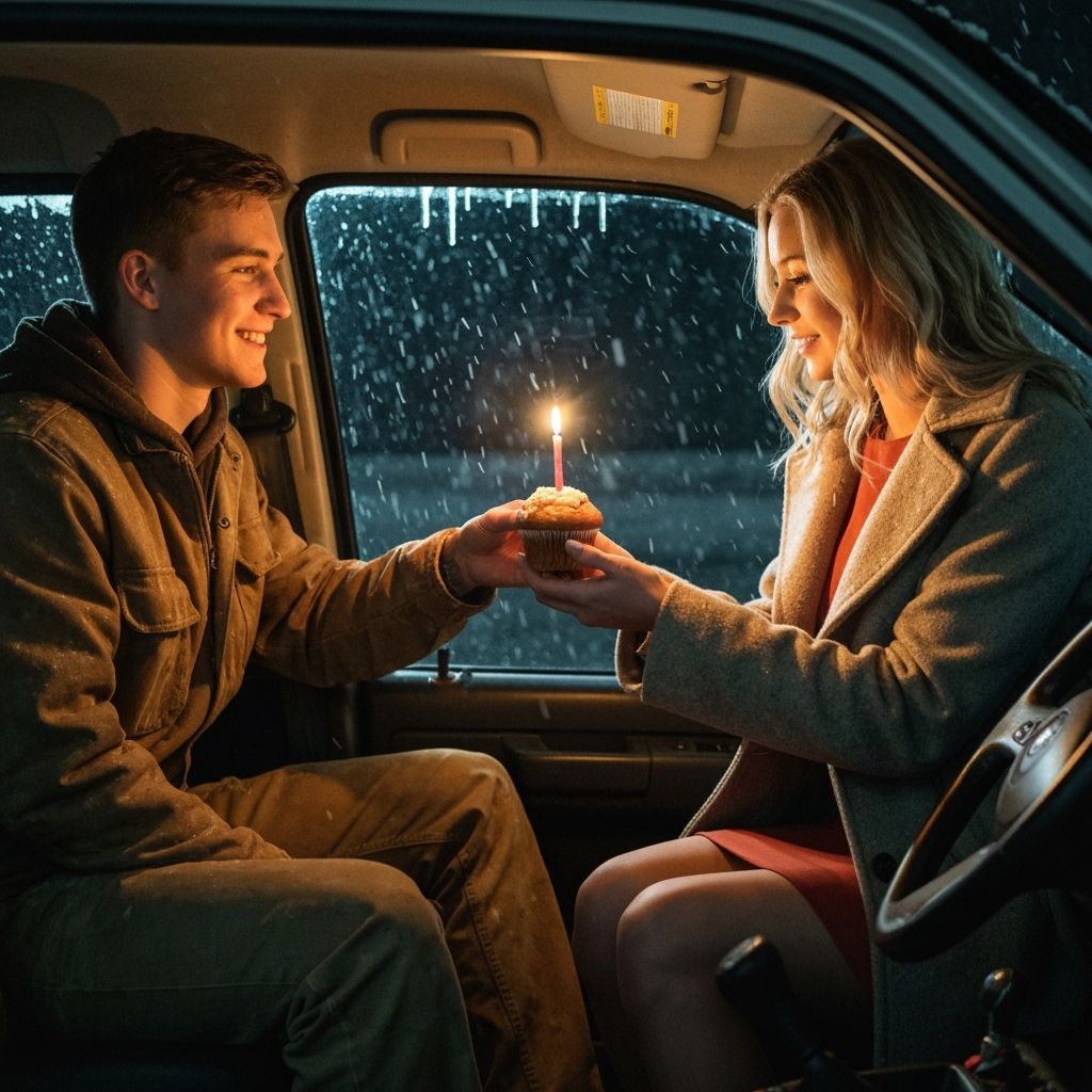 Birthday Muffin Surprise Inside Snowy Truck Cab