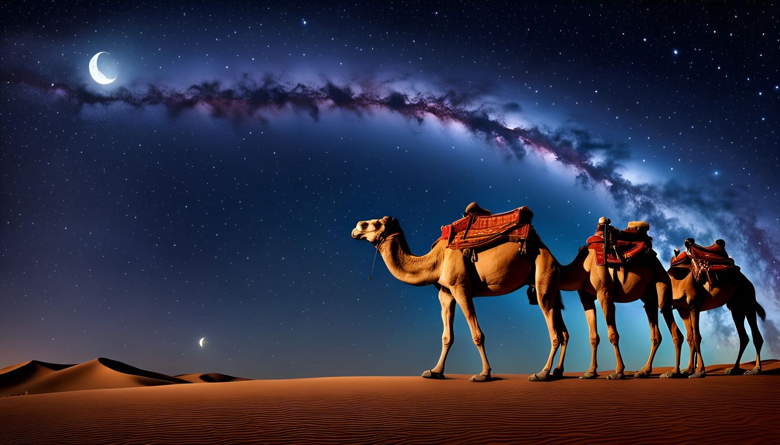 Camel Caravan Under Starry Desert Sky