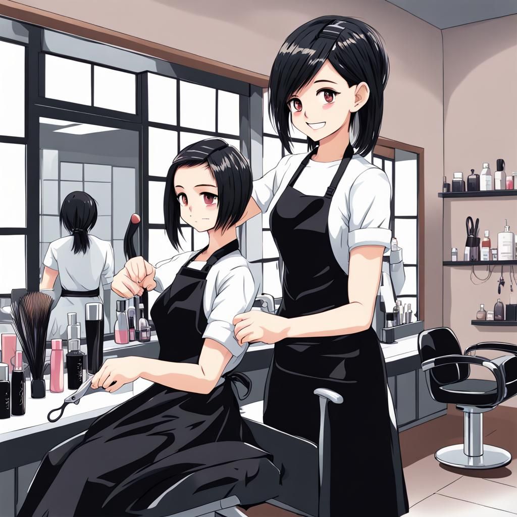 Female Hairdresser Headshave in Anime Style