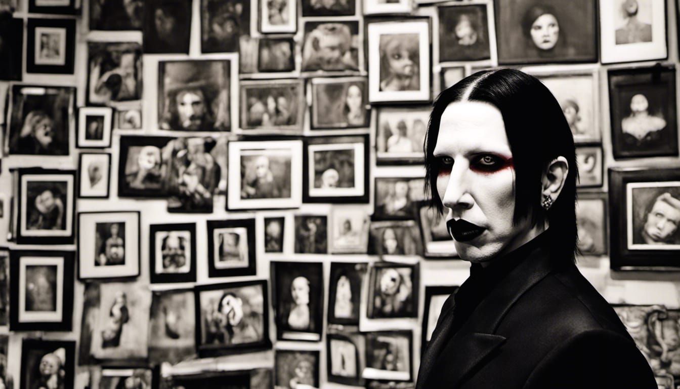 Marilyn Manson Portrait in Goth Museum, Hyperrealistic