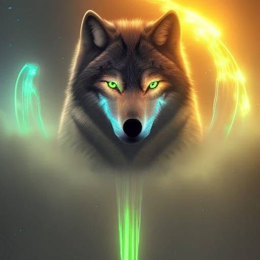 Neon Wolf with Glowing Eyes: Digital Matte Painting