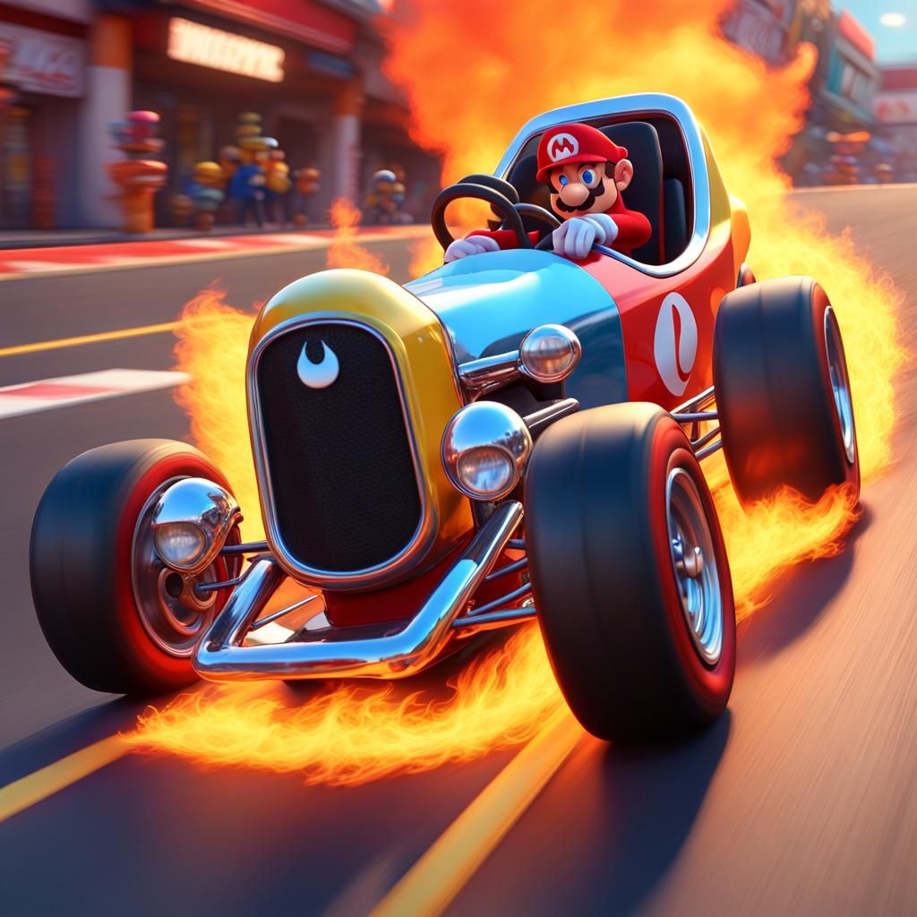 Mario Kart Hot Rod Wheelie in 3D Digital Art