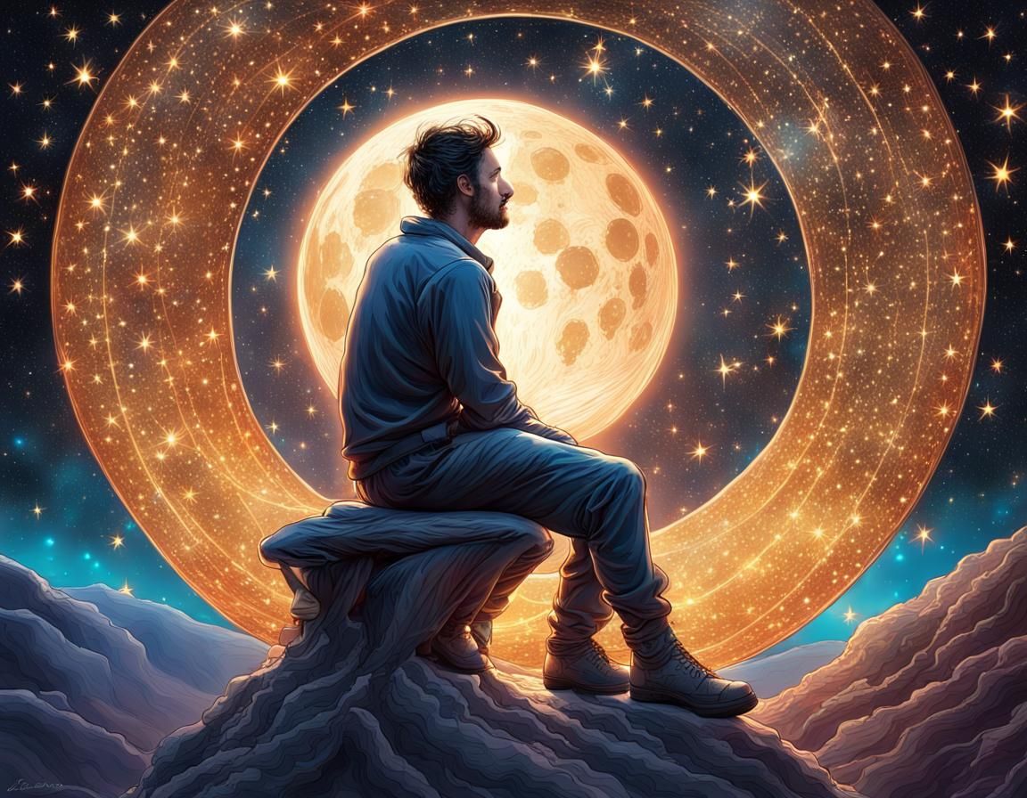Man on the Moon Watching Sparkling Stars
