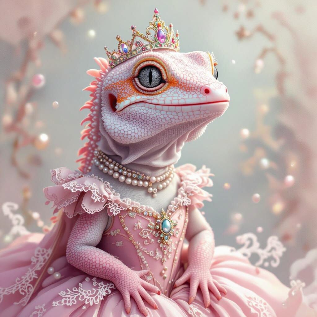 Elegant Pink Gecko Queen in Watercolor Style