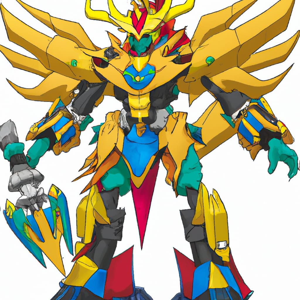Metallic Blue and Gold Digimon with Storm Claws