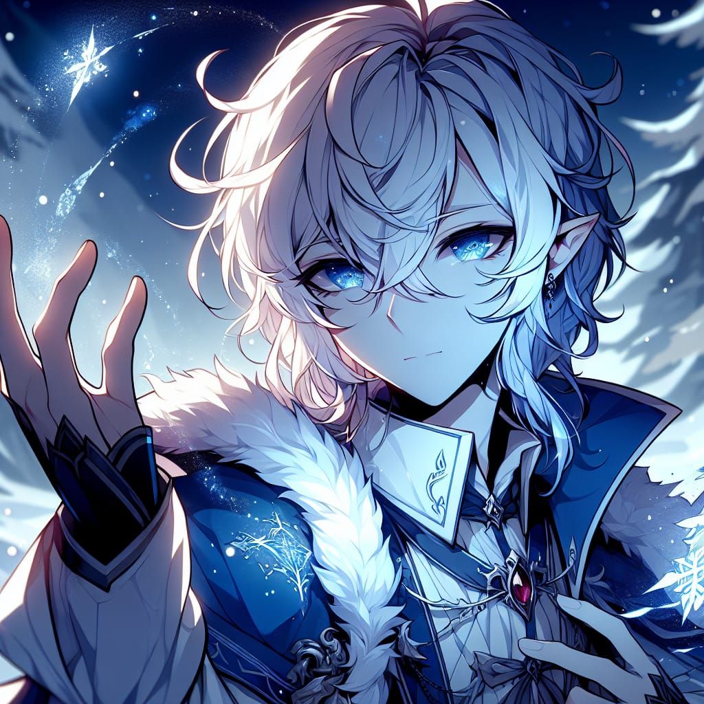 Anime Winter Eladrin Mid-Spell, Cel-Shaded Digital Art