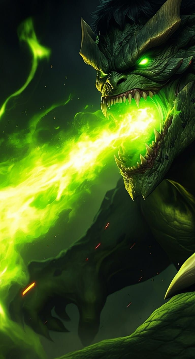 What if the Hulk overcharged himself with Gamma Radiation and transformed into a gamma flame breathing Kaiju-like being