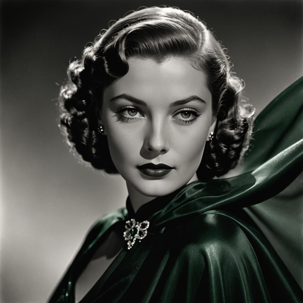 Glamorous Hollywood Actress in Emerald Green Gown