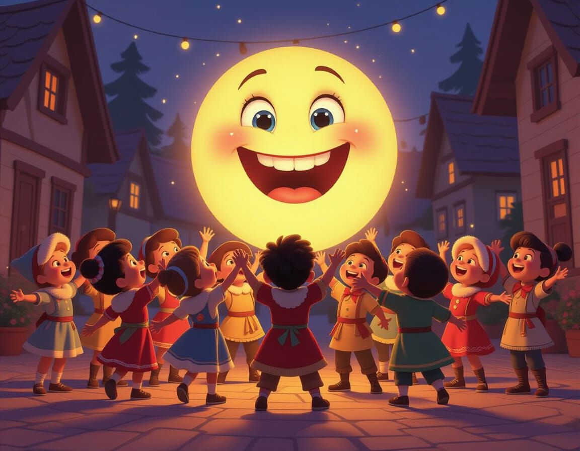 Children and Tooth Characters Dance in Joyful Scene