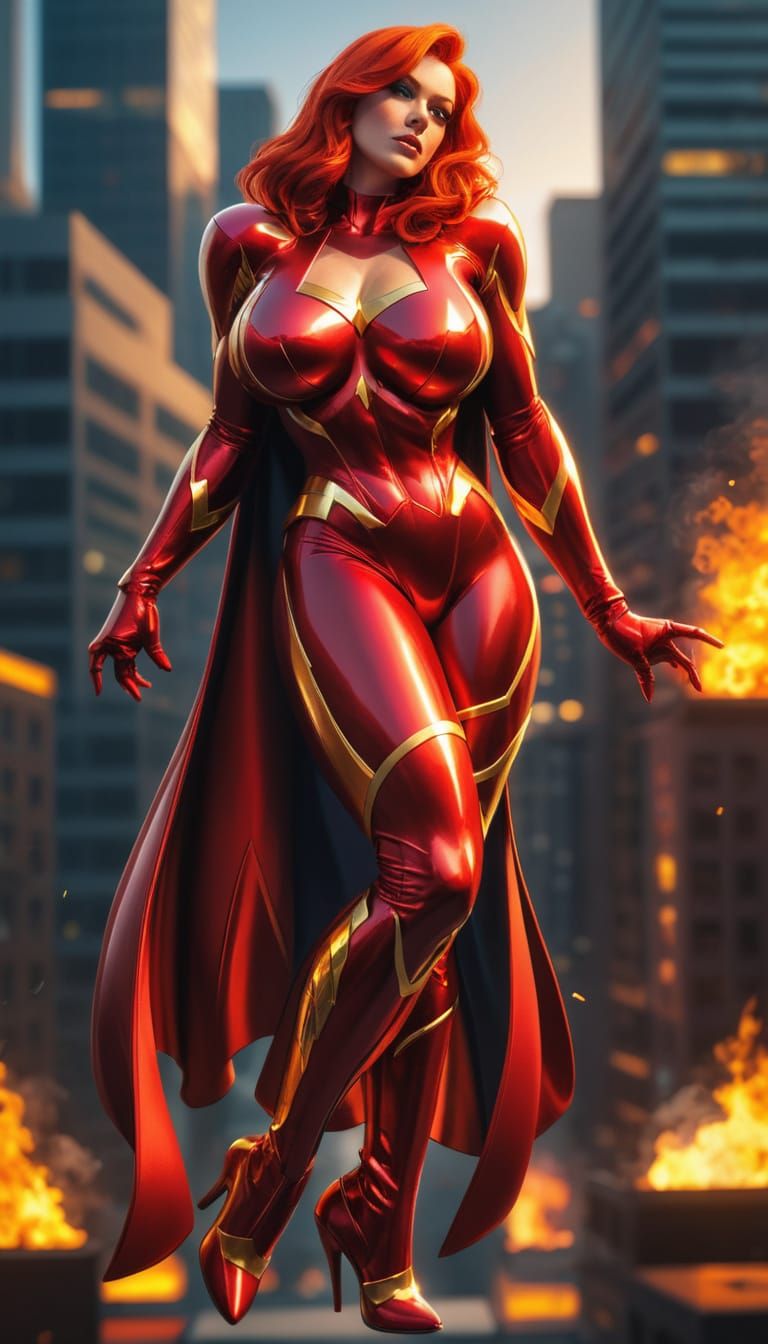 Fiery Superheroine in Comic Book Style