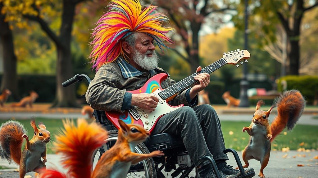 Old Man's Electric Guitar Serenade in a Park