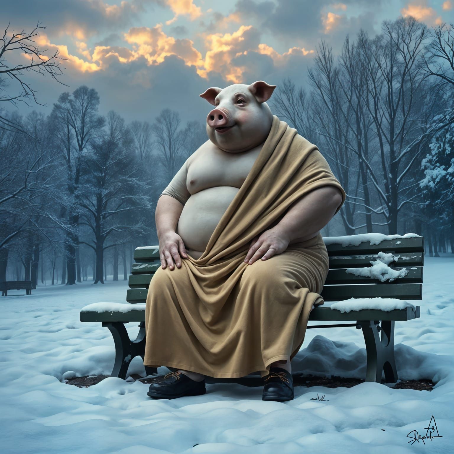Surreal Figure Contemplates Winter Landscape in a Dreamlike ...