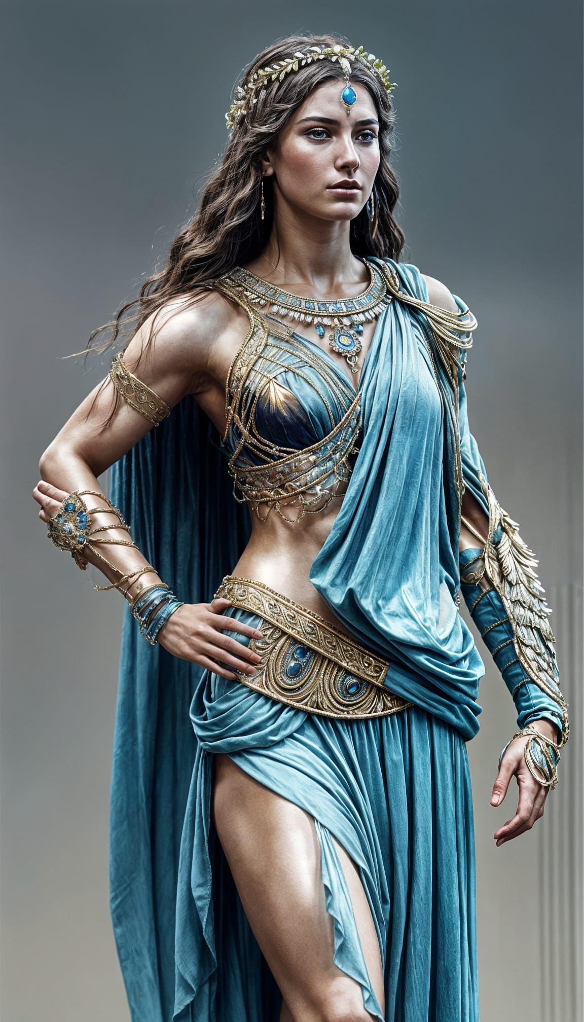 Cyberpunk Goddess in Classical Contrapposto Pose