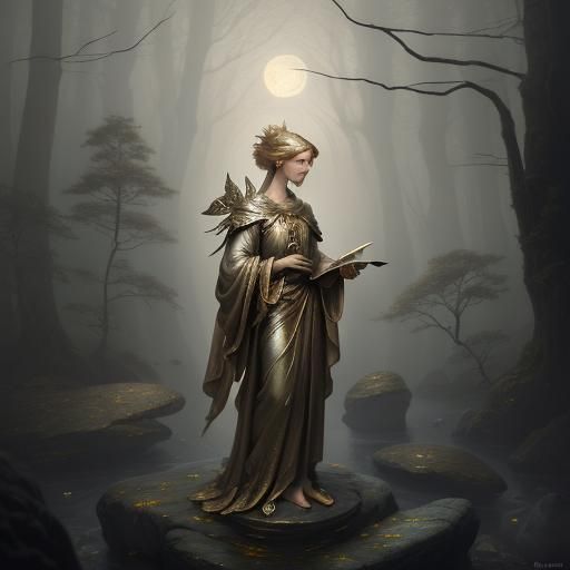 Pink Hedgehog in Misty Forest: Symbolist Art