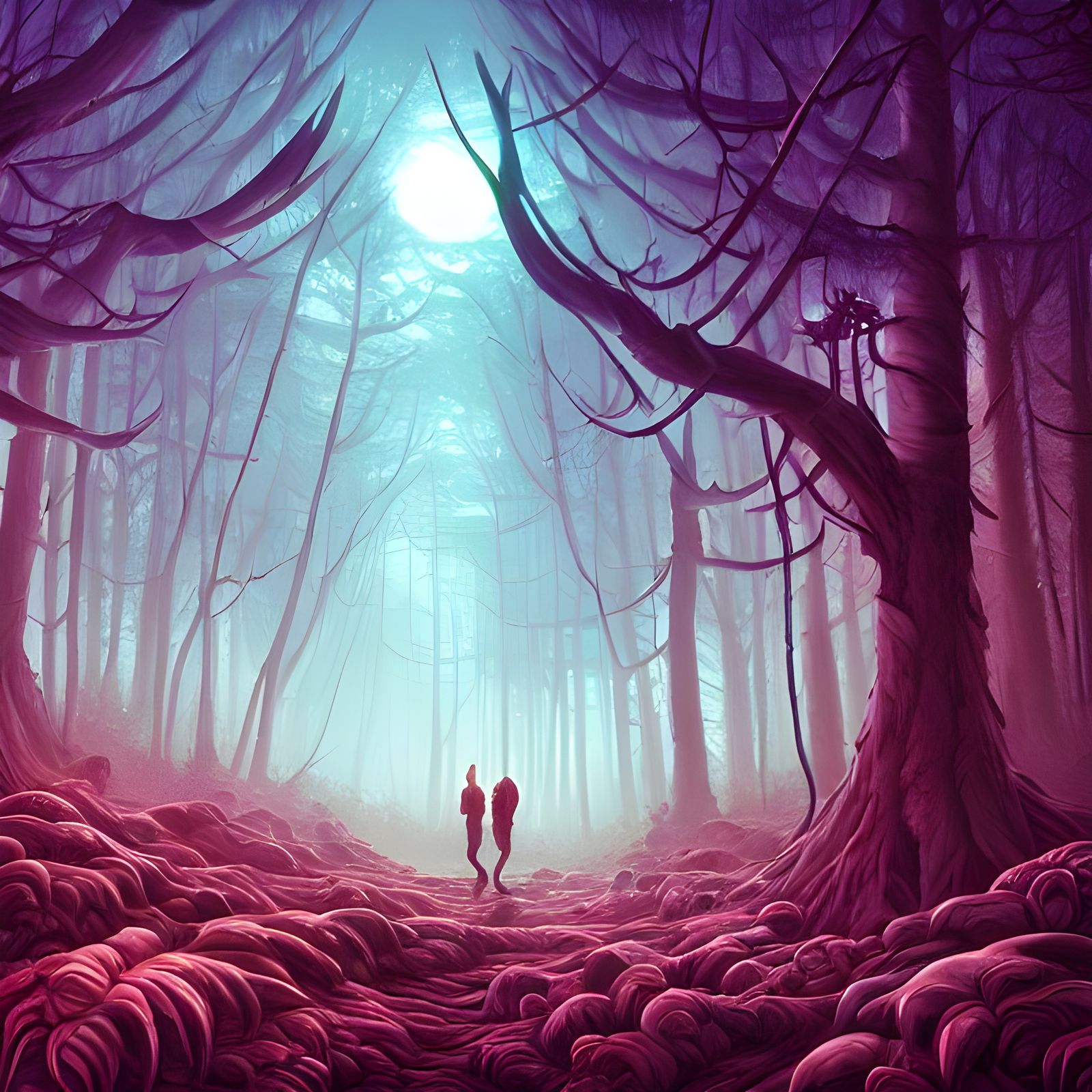 Surreal Alien Forest: Digital Art in Duotone
