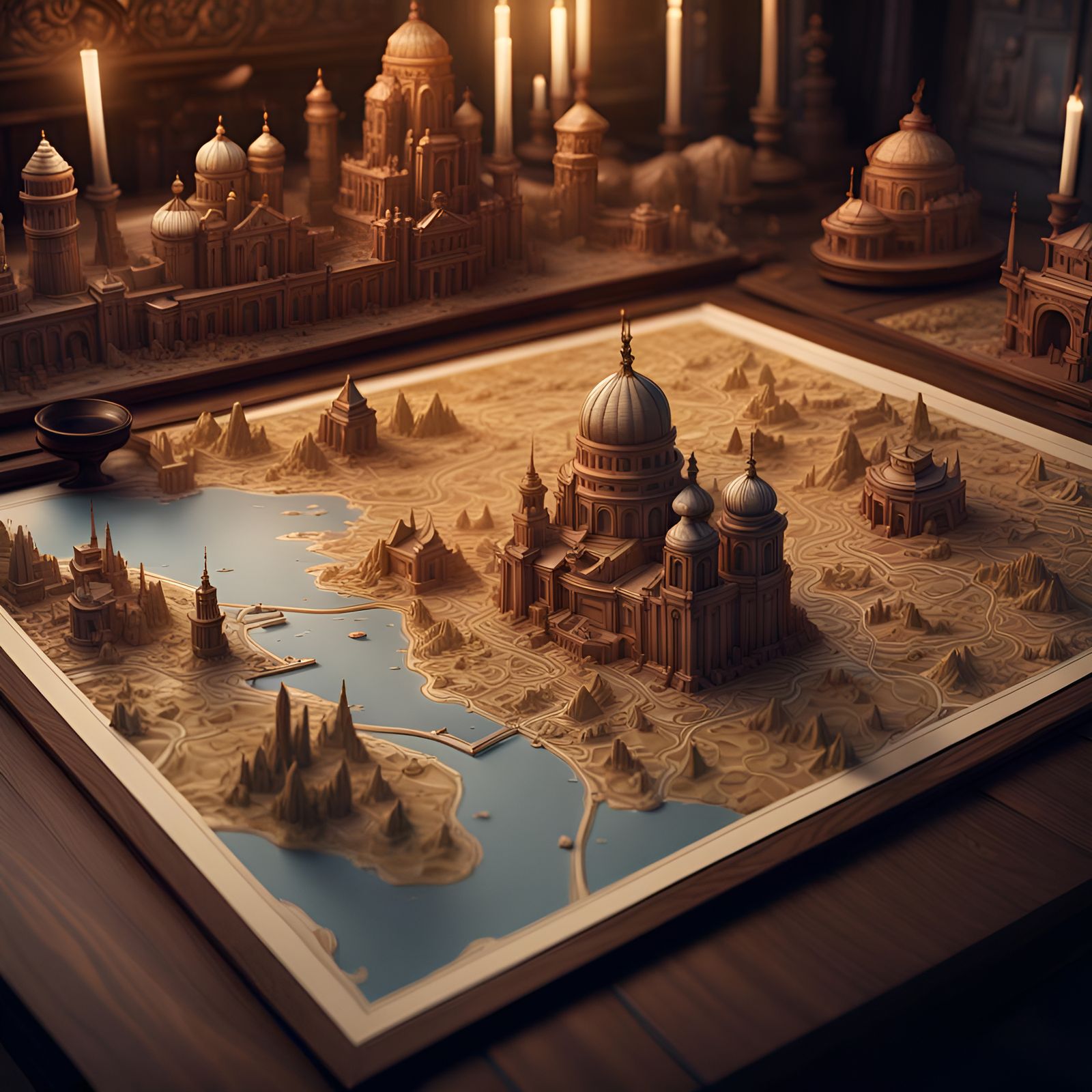 Raised Relief Map Scroll in Oil Painting Style