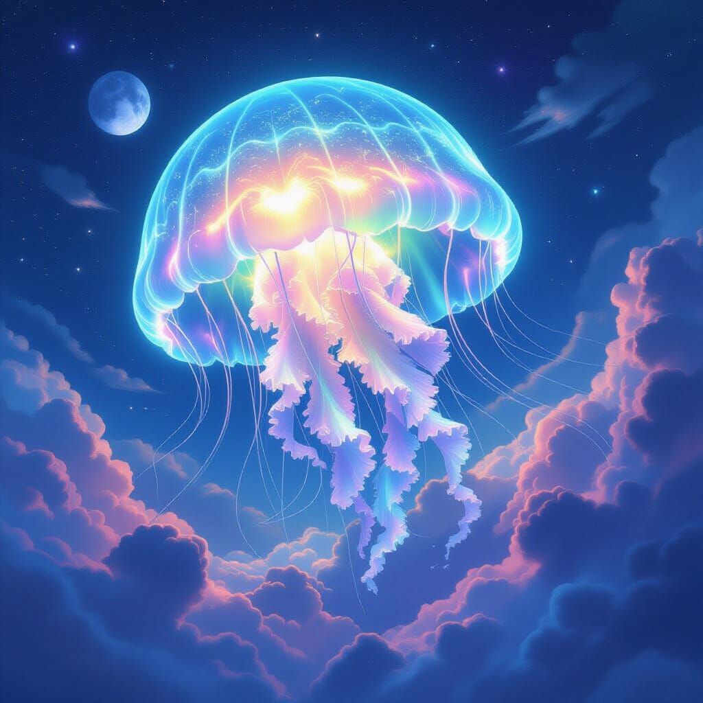 Bioluminescent Jellyfish Drifting Through Jupiter's Atmosphe...