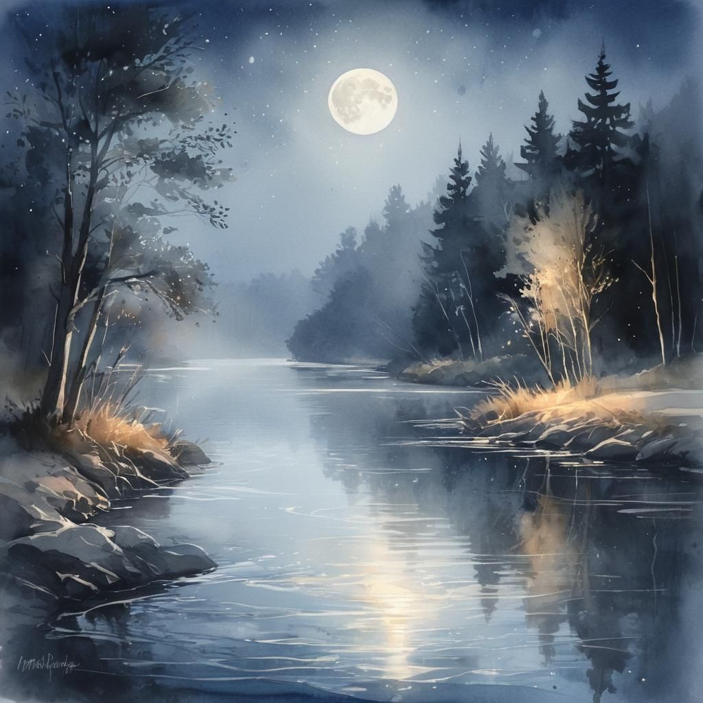 Full Moonlit Serenity Over a Majestic River