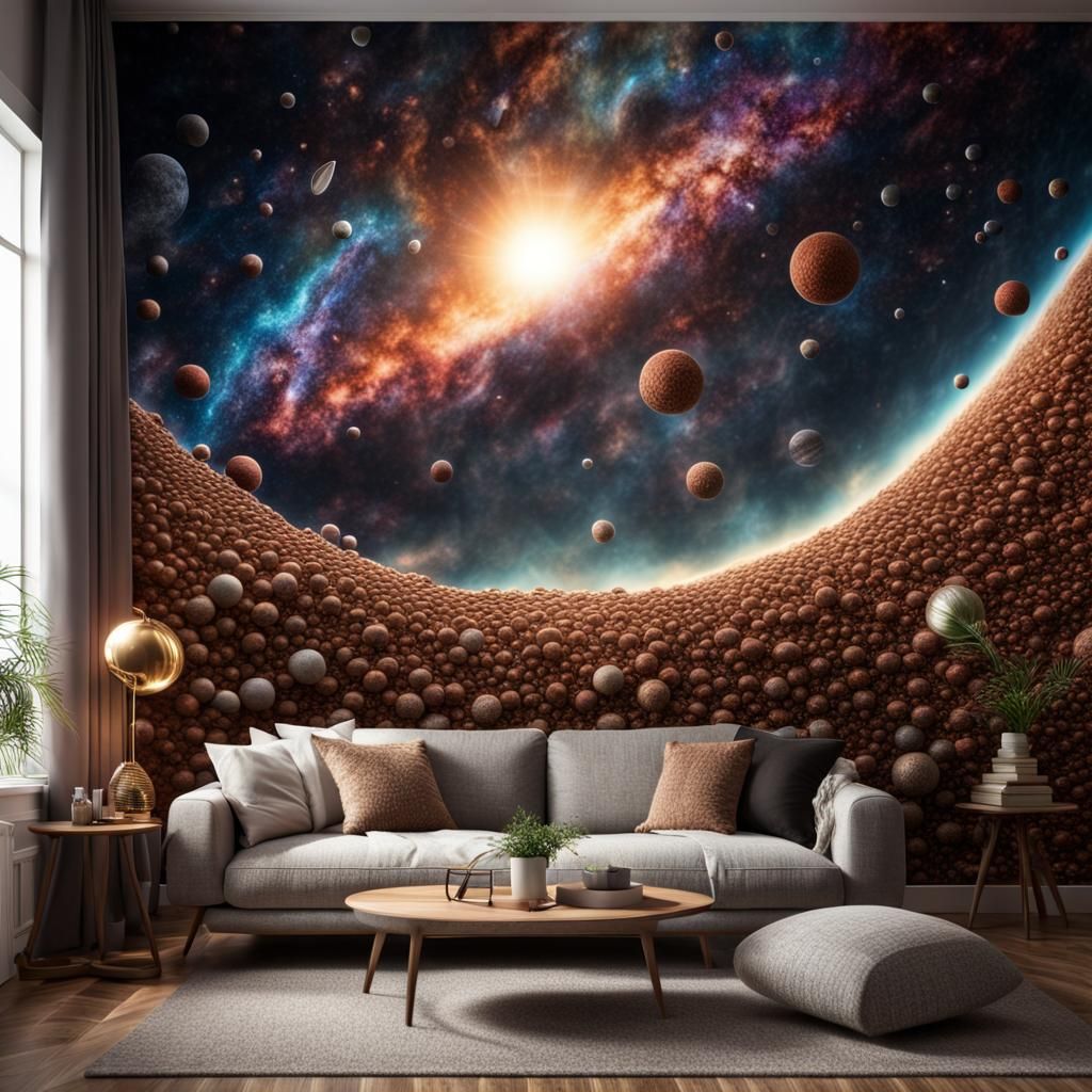 Fantasy Living Room with Cosmic Seed Wallpaper